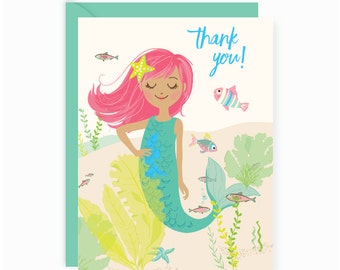 Mermaid cards, Thank You, note cards