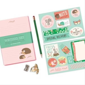 Hedgehog Stationery Set, stationery for girls, kids writing, notepad set, pen pal, woodland