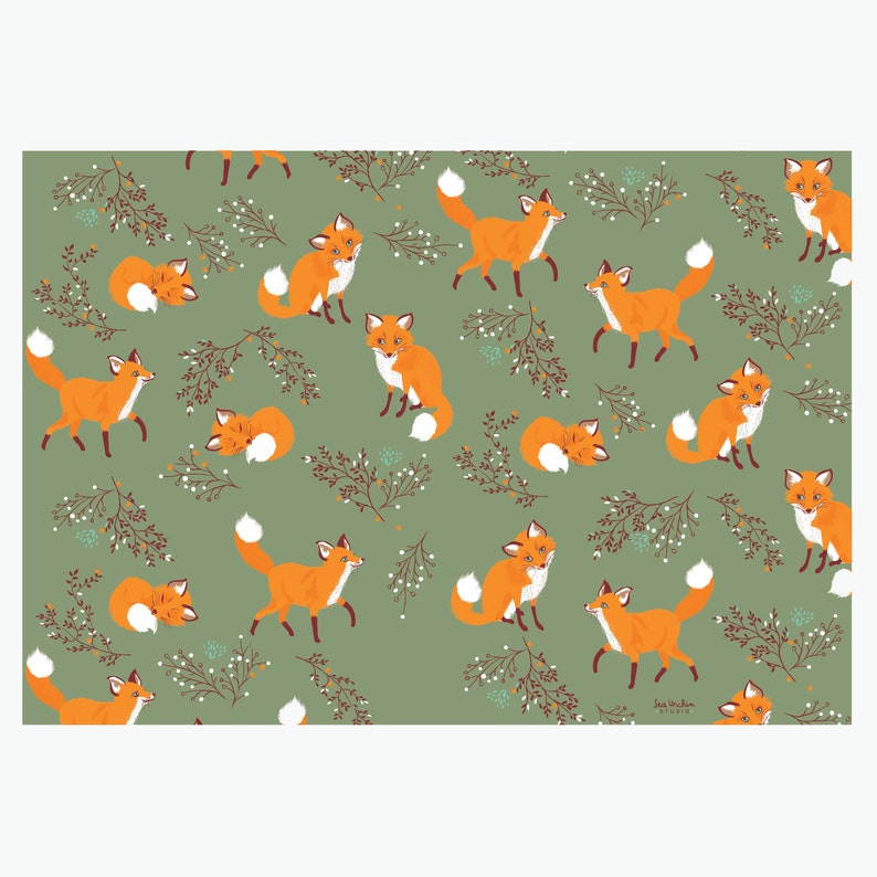 fox wrapping Paper Birthday wrapping paper Forest Woodland Fox gift wrap