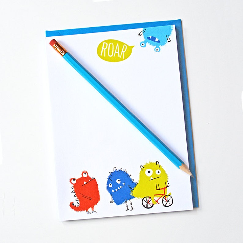 Monster StationerySet, monster writing set, stationery for boys, kids writing, pen pal set image 2