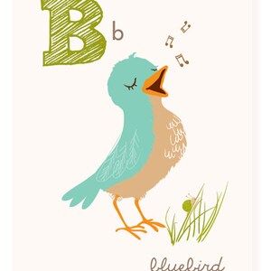 Carta di ABC, B è per Bluebird - arte della parete ABC - vivaio parete arte per bambini