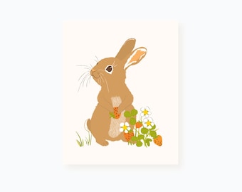 rabbit wall art, bunny art for kids - woodland, nursery wall decor for baby