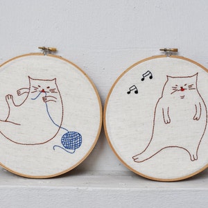 Fat Cats embroidery template PDF embroidery pattern hand embroidery template image 1
