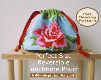 Reversible Drawstring Pouch Sewing Pattern | Easy Beginner Project (PDF Pattern)
