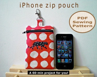 Easy iPhone Zip Pouch INSTANT DOWNLOAD - PDF Sewing Pattern And Tutorial