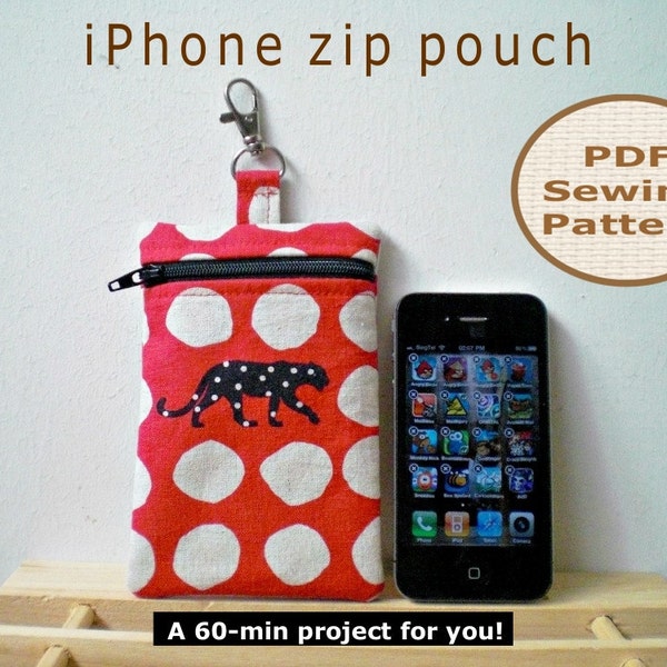 Easy iPhone Zip Pouch INSTANT DOWNLOAD - PDF Sewing Pattern And Tutorial