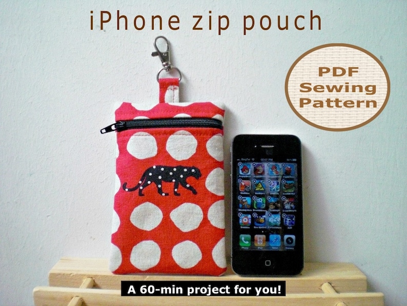 Easy iPhone Zip Pouch INSTANT DOWNLOAD  PDF Sewing Pattern image 1