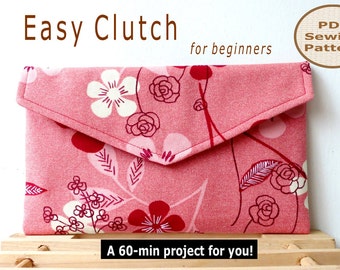 Easy Beginner Clutch INSTANT DOWNLOAD A 60-min PDF Bag Sewing Pattern And Tutorial