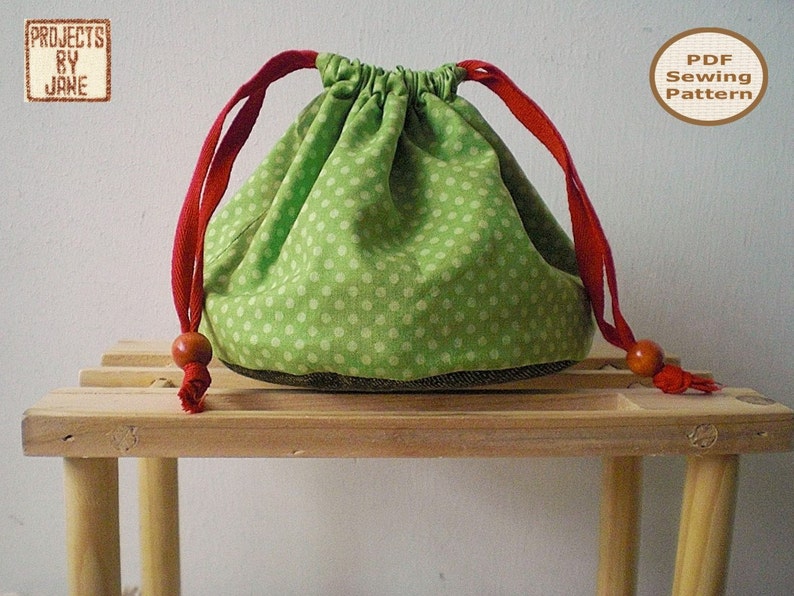 Easy Beginner Drawstring Pouch Bag Sewing Pattern And Tutorial Perfect Size Reversible Lunchtime Pouch image 2