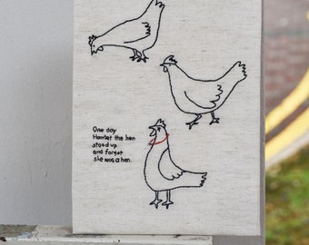 Hens Embroidery Pattern | Backstitch Outline (PDF Template)