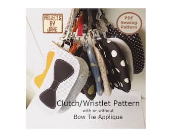 Easy Curvy Clutch/Wristlet Bow Tie Applique INSTANT DOWNLOAD Bag Sewing Pattern And Tutorial