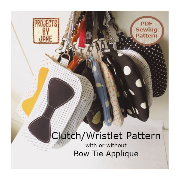 Easy Curvy Clutch/Wristlet Bow Tie Applique INSTANT DOWNLOAD Bag Sewing Pattern And Tutorial
