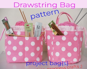 Easy Beginner Pink Polka Dots Drawstring Bag| PDF Sewing Pattern | Project Bag