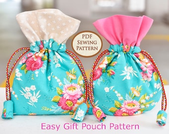 Drawstring Gift Bag Sewing Pattern | Easy DIY Pouch (PDF Pattern)