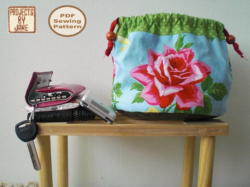 Easy Beginner Drawstring Pouch Bag Sewing Pattern And Tutorial Perfect Size Reversible Lunchtime Pouch image 4