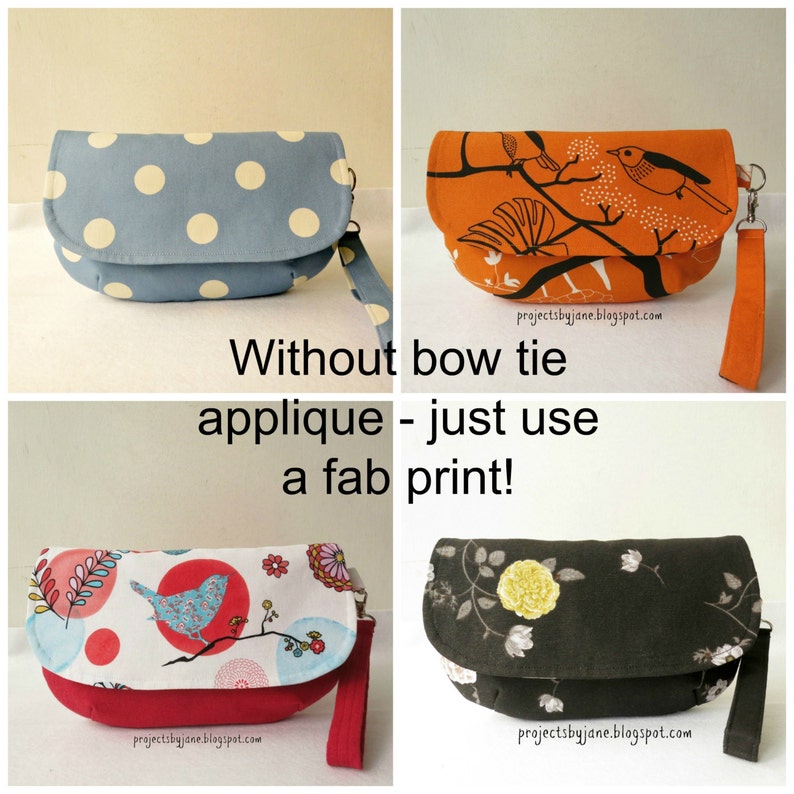 Easy Curvy Clutch/Wristlet Bow Tie Applique INSTANT DOWNLOAD Bag Sewing Pattern And Tutorial image 4