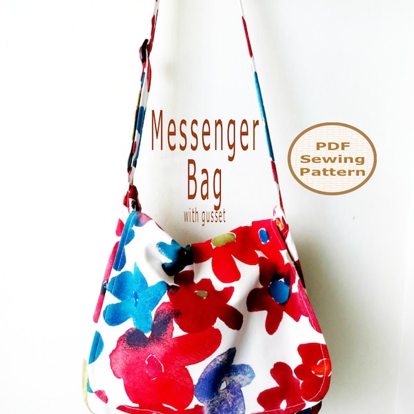 Messenger Bag PDF Sewing Pattern | PDF Bag Pattern | Large Bag Pattern | Adjustable Shoulder Strap Bag Pattern