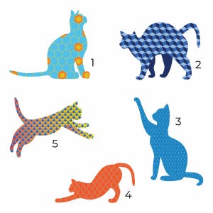 5 Cats Different Poses Template |Silhouette |Raw Edge Applique Design (PDF) | Instant Digital Download