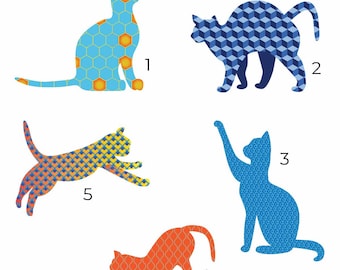 5 Cats Different Poses Template |Silhouette |Raw Edge Applique Pattern (PDF Download)