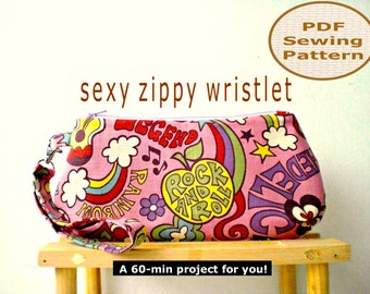 Sexy Zippy Wristlet INSTANT DOWNLOAD - PDF Sewing Pattern And Tutorial, Bag Sewing Pattern