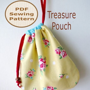 Easy Beginner Treasure Pouch PDF Bag Sewing Pattern Drawstring Pouch Pattern Embroidered Drawstring Pouch Pattern Bag Sewing Pattern image 1