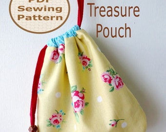 Easy Beginner Treasure Pouch PDF Bag Sewing Pattern | Drawstring Pouch Pattern | Embroidered Drawstring Pouch Pattern | Bag Sewing Pattern