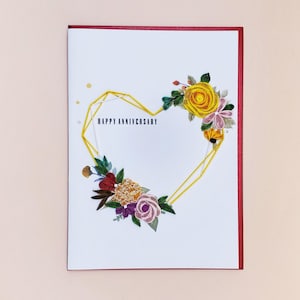Floral Heart Shape Wreath Quilling Card, Art paper, Greeting Card, Quilling Card, Craft cards, Handmade card, Handcrafted Quilled Card