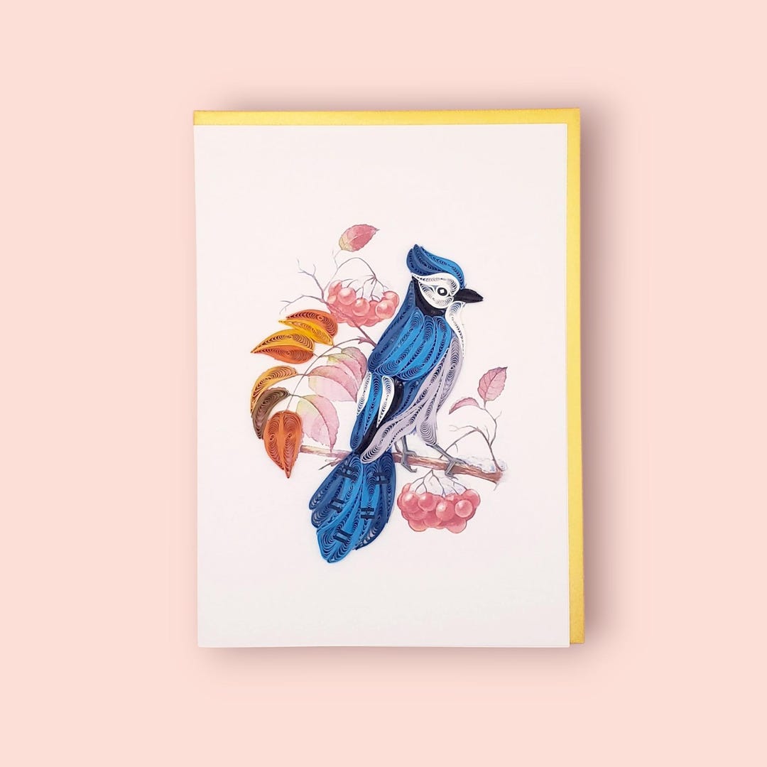 Blue Jay Quilled Card, Handmade Bird Greeting Card, Autumn Leaves Fall ...