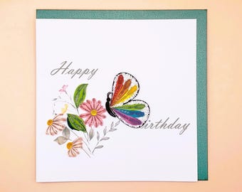 Handmade Butterfly Quilling Birthday Card: Floral Art Paper Greeting