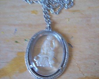 Vintage Avon Pendant Necklace.carving of Athena, hunting maiden with her dog