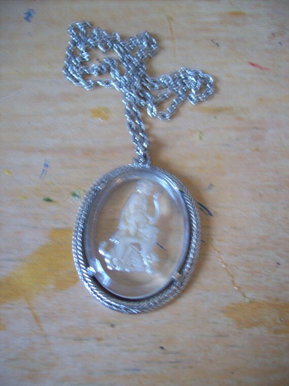Vintage Avon Pendant Necklace.carving of Athena, h