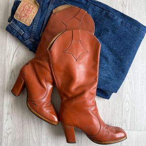 Vintage M.L. Leddy's Western Style Brown Leather Cowboy Boots With