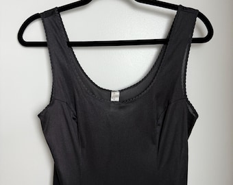 Vintage 90s Black Slip Dress / Sheer Nightgown / Minimalist Y2K Midi Dress / Made in Canada / Gothic Grunge Dress / Size S-L