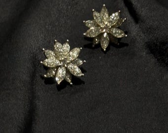 VINTAGE clip on earrings / shiny earrings / crystal / stainless / jewelry from 1980s