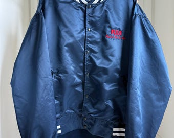 Rare Vintage GCRTA Varsity Bomber Jacket XXL / Game Sportswear USA / Transit Workwear / Navy Blue Satin Snap Jacket