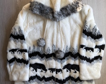 Vintage Fleece Zip On Sweater von Black Mountain / Bärenmuster / weicher Plüsch Hoodie / Bären Pullover / Oversized Jacke