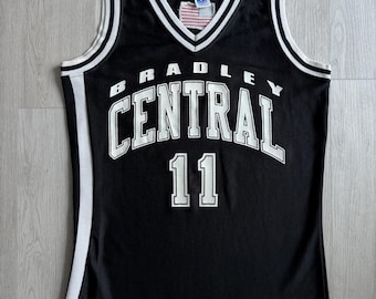 Vintage Bradley Central Basketball Jersey 11 Black White Made in USA Cheerleader Sports Tank 90s College Style