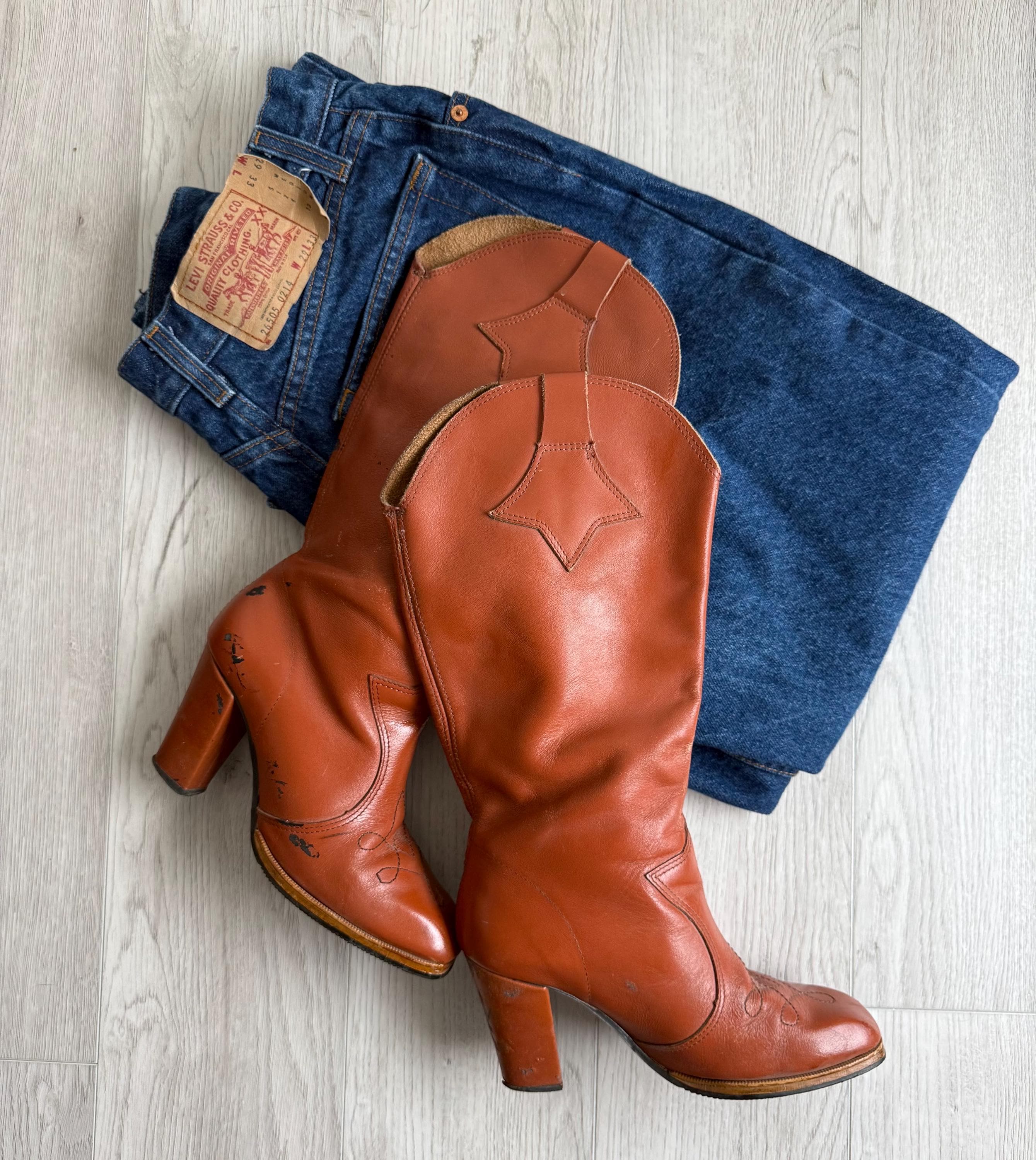 Bottes de cow-girl en cuir western vintage taille 7,5/8