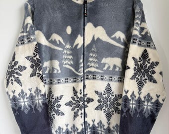 Vintage Canadian Fleece Jacket / 80s Polar Bear Snowflake Zip Up Sweater Cozy Winter Arctic Fleece Made in Canada / by CityScape