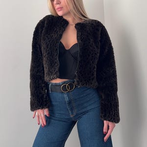 Vintage Faux Fur Bomber Jacket – Cropped Leopard Print – 90s Style – S-L - Animal Print jacket