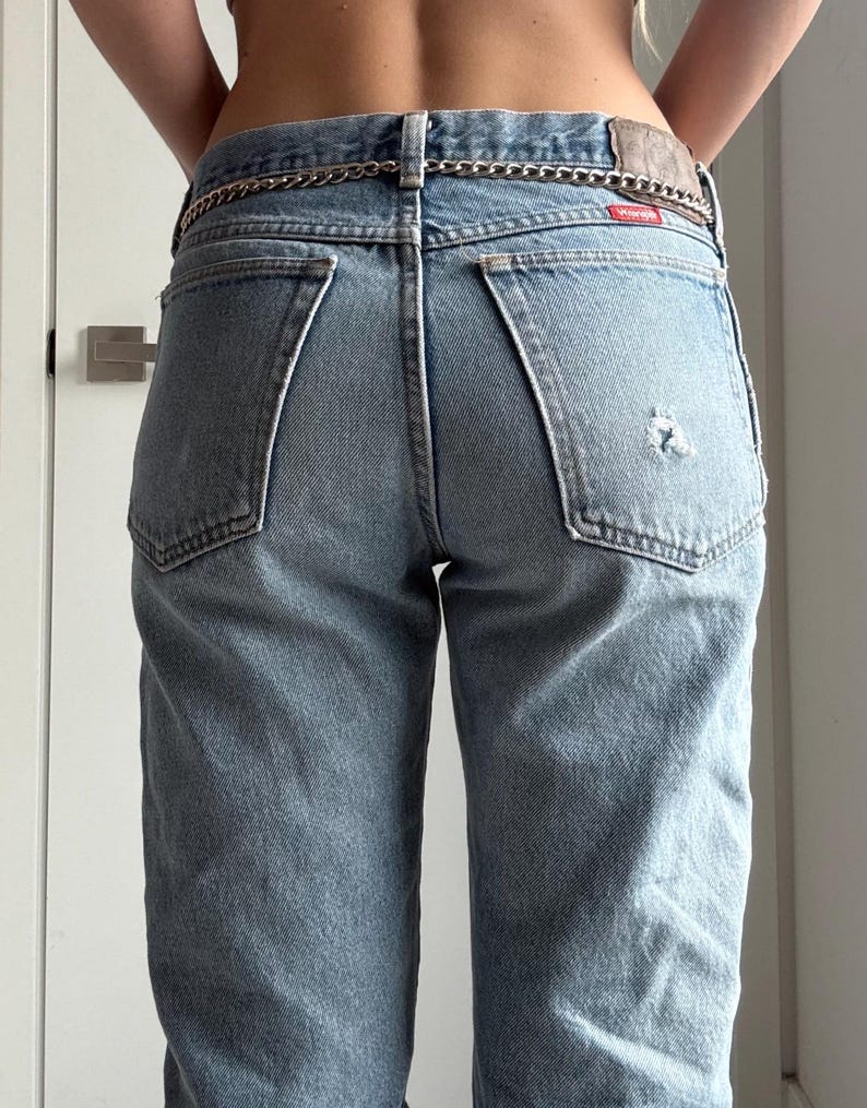 Vintage Wrangler Jeans Made in USA Plain Pocket / Distressed Straight Leg Denim 90s Light Wash / Relaxed Fit 32x28 Vintage light wash jeans image 9
