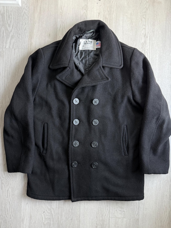 Vintage Schott NYC US 740N Pea Coat Black Wool Jacket Size 42