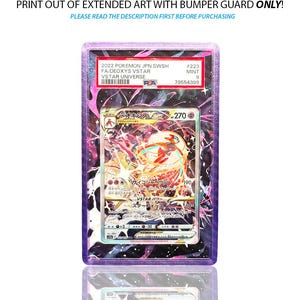 May include: A Pokemon card in a protective case. The card features a colorful illustration of a Deoxys VSTAR character. Text on the card includes "2022 Pokemon JPN SWSH FA/DEOXYS VSTAR VSTAR UNIVERSE". The case has a purple border and the text "PRINT OUT OF EXTENDED ART WITH BUMPER GUARD ONLY!"