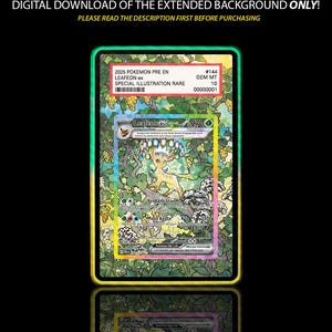 Könnte beinhalten: Eine Pokémon-Sammelkarte mit einer Leafeon ex-Illustration. Die Karte hat einen grünen, gelben und Regenbogen-Rand. Der Text der Karte enthält "2025 Pokemon Pre EN", "Leafeon ex" und "Special Illustration Rare". Die Karte befindet sich in einer Schutzhülle.