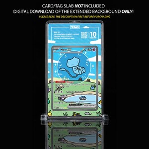 Op de afbeelding: Een beoordeelde Pokémon-kaart met Mew EX uit de Paldean Fates-set, in een transparante beschermhoes. De kaart toont "MEW EX" en "180". De illustratie toont een blauw Mew-personage. De tekst "CARD/TAG SLAB NOT INCLUDED" staat bovenaan.