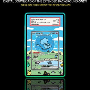 May include: A digital illustration of a Pokémon trading card featuring Mew ex. The card has a blue and white design with the text "2024 Pokemon PAF EN Mew ex Special Illustration Rare". The card is graded GEM MT 10.