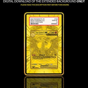 May include: A gold-colored Pokemon card featuring Mega Charizard X ex, a Mega Hyper Rare card from 2025. The card is graded GEM MT 10. The text "Inferno X" is visible. The card is in a protective case.