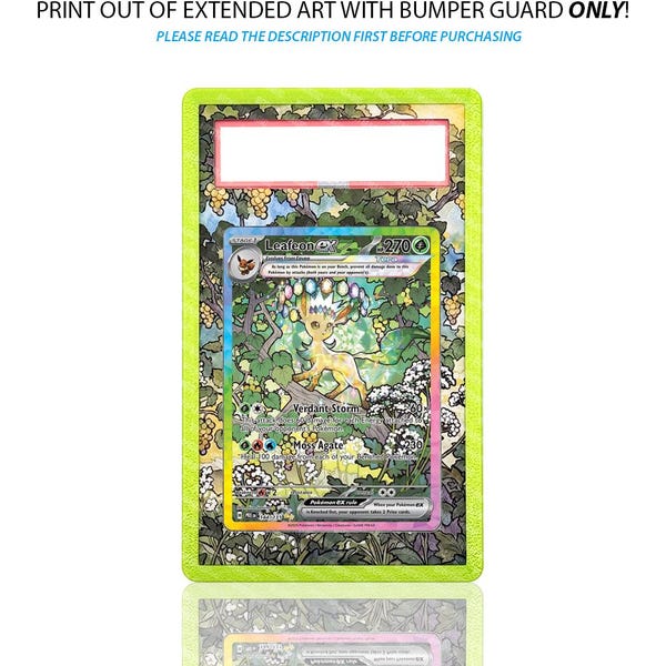 Arte extendido de la carta Pokémon Leafeon, evoluciones prismáticas, protector de parachoques PSA