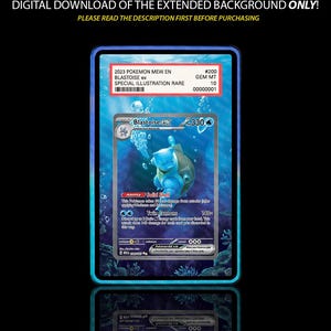 Puede incluir: Una carta coleccionable de Pokémon con Blastoise ex, una criatura azul con forma de tortuga, con un fondo acuático. La carta está calificada como GEM MT 10 e incluye texto como "2023 Pokemon Mew EN" y "Special Illustration Rare".