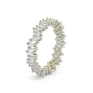 Lab-Grown Baguette Diamond Eternity Band Ring | Dainty Stacking Ring | CZ Diamond Ring | Silver, Gold, Rose Gold Options | Gift for Her